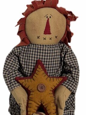 25” Primitive Handmade Raggedy Ann Doll Doll with Star Farmhouse!